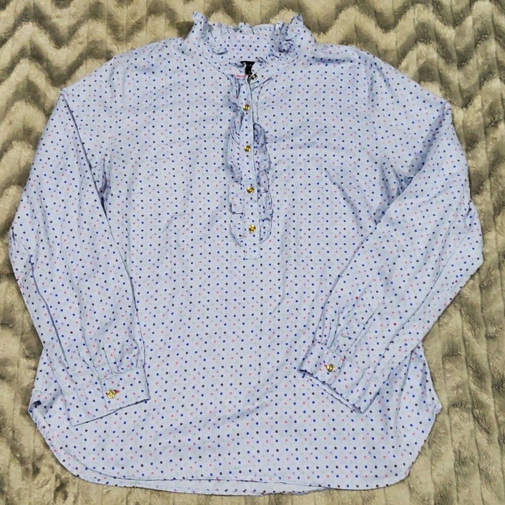 Talbots Womens Size M Blue Rainbow Polka Dot Long Sleeve 1/2 Button Up Shirt